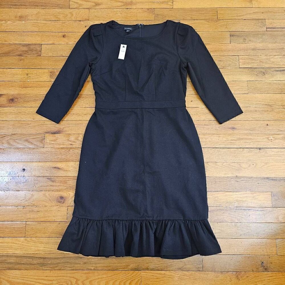 Talbots Black Sheath Midi Dress Size 2 Three Quarter Sleeve
